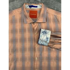 Tommy Bahama Plaid Shirt Men XL Long Sleeve Flip Cuff Camp Resort Casual